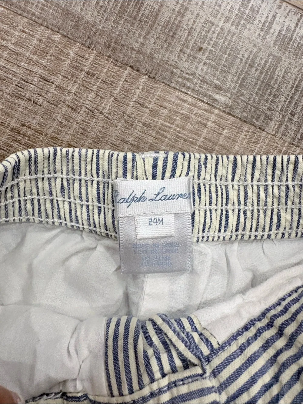 Striped Embroidered Baby Boy Seersucker Shorts - Blue/White